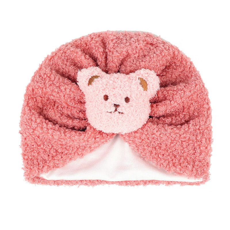 婴儿帽可爱小熊护囟门加绒加厚帽子胎帽 相思粉(小熊泰迪绒印度帽)