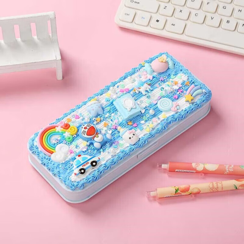 双层文具盒 奶油胶手工diy铅笔盒材料包自制笔盒小学女孩 新款机器猫