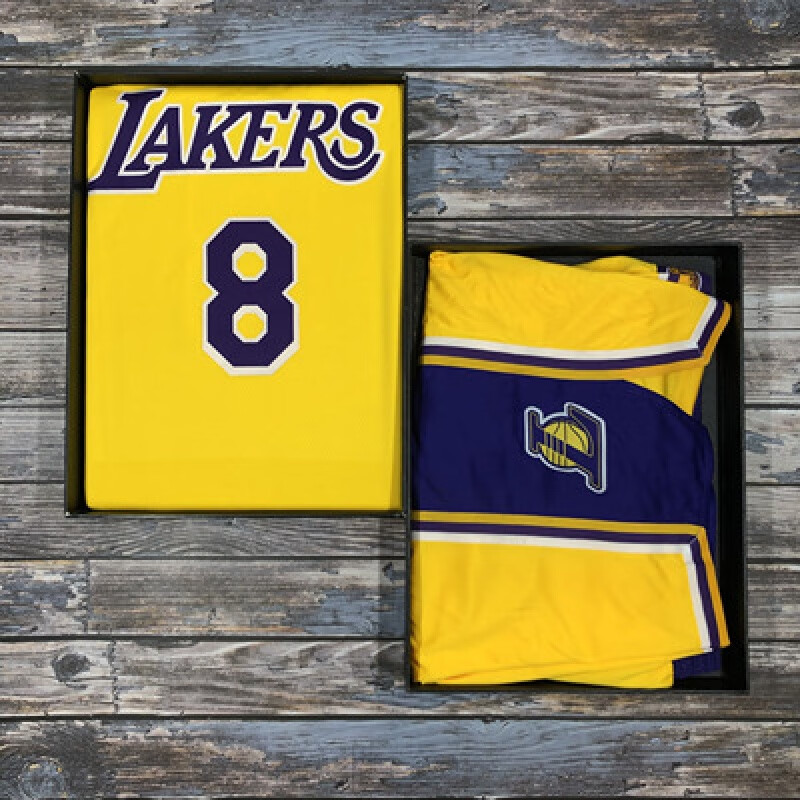钓赛湖人队23复古前8后24纪念球衣球裤套装男女定制篮球服 黄色 科比8