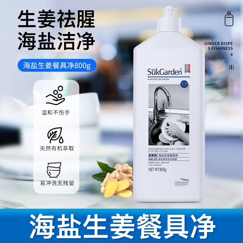 蔬果园洗洁精洗碗液 食品用A类去油除味洗涤剂家用厨房果蔬餐具净家庭装 【海盐生姜】800g