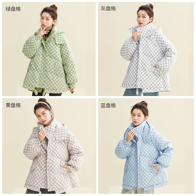 雪中飞（SNOWFLYING）新款时尚前沿棋盘格羽绒服宽松百搭防冻保暖显瘦不臃肿 蓝色 S/155(85-110斤)