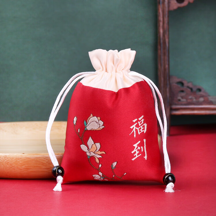 端午节手工diy织绣心型香囊艾叶驱蚊卧室服装挂件香包福袋空袋子 红色