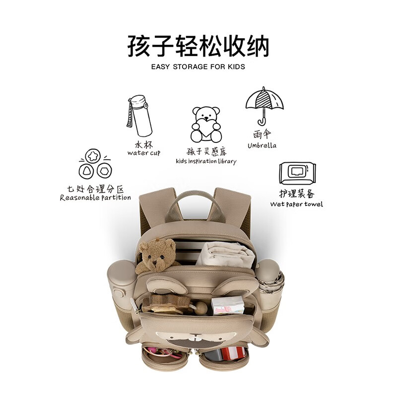 茁伊·zoyzoii儿童书包幼儿园背包3-6岁可爱轻便透气舒适双肩包礼物 【憨憨大棕熊】全新礼盒包装