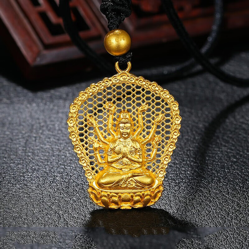 高泰 黄金吊坠男 9999足金千手观音吊坠 古法传承传家金挂坠子男士款