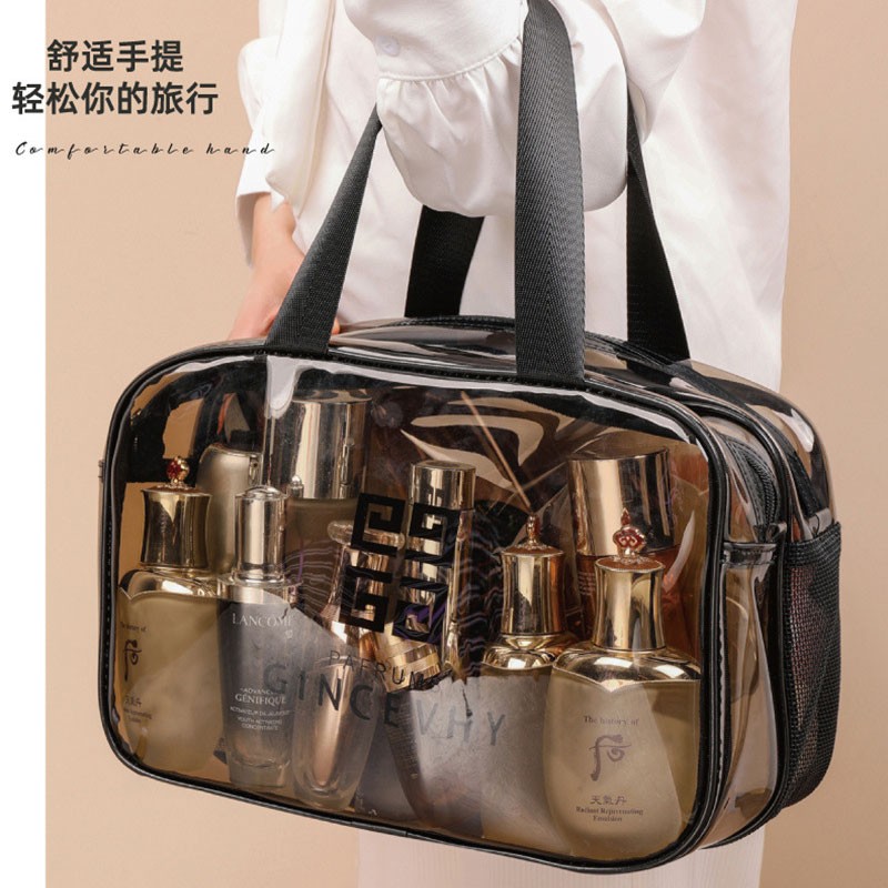 米德恩 透明化妆包防水干湿分离双层大容量便携洗漱包旅行健身洗澡收纳包 双层灰色大号