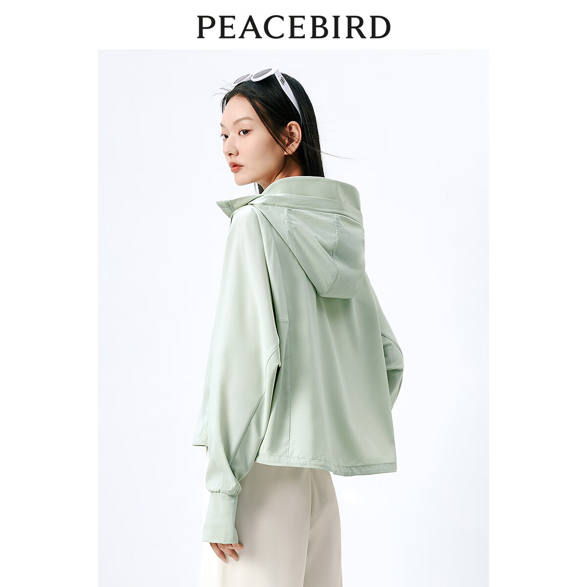 太平鸟时尚连帽防晒服2024夏装防晒衣宽松舒适透气户外外套女 灰绿 L