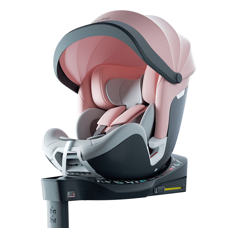 宝贝（Babyfirst）汽车儿童安全座椅灵悦 ISOFIX接口 （约0-4-7岁）360°旋转 流光粉-智能款