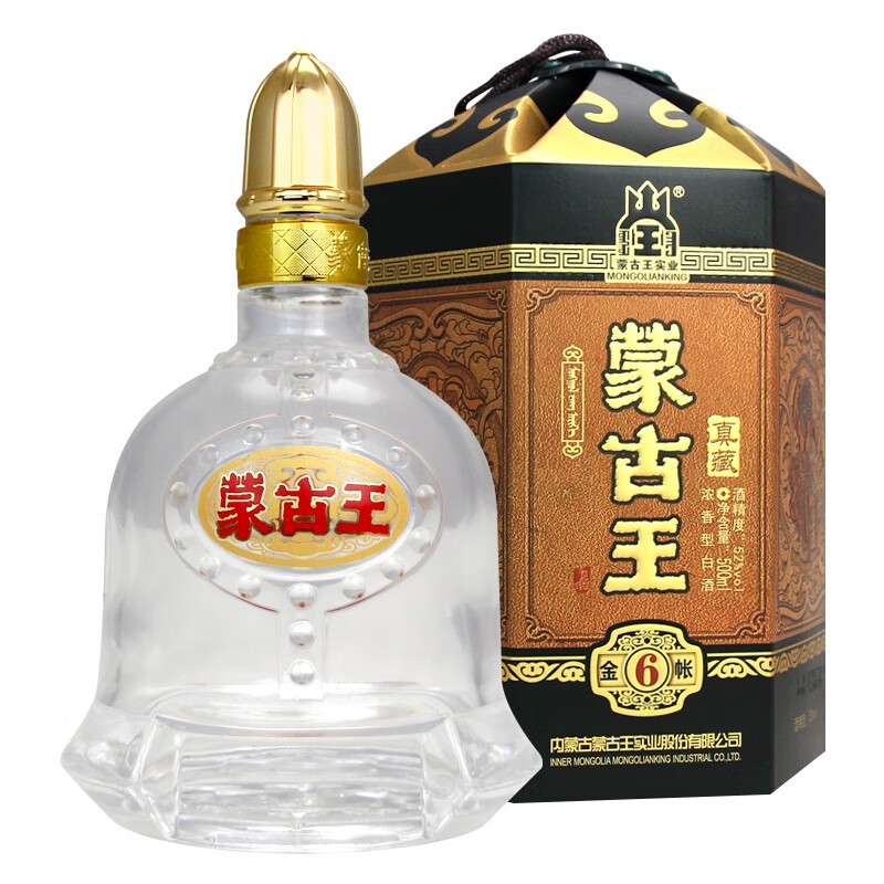 蒙古王  高度浓香型粮食白酒 52度金帐6白酒500ml*1