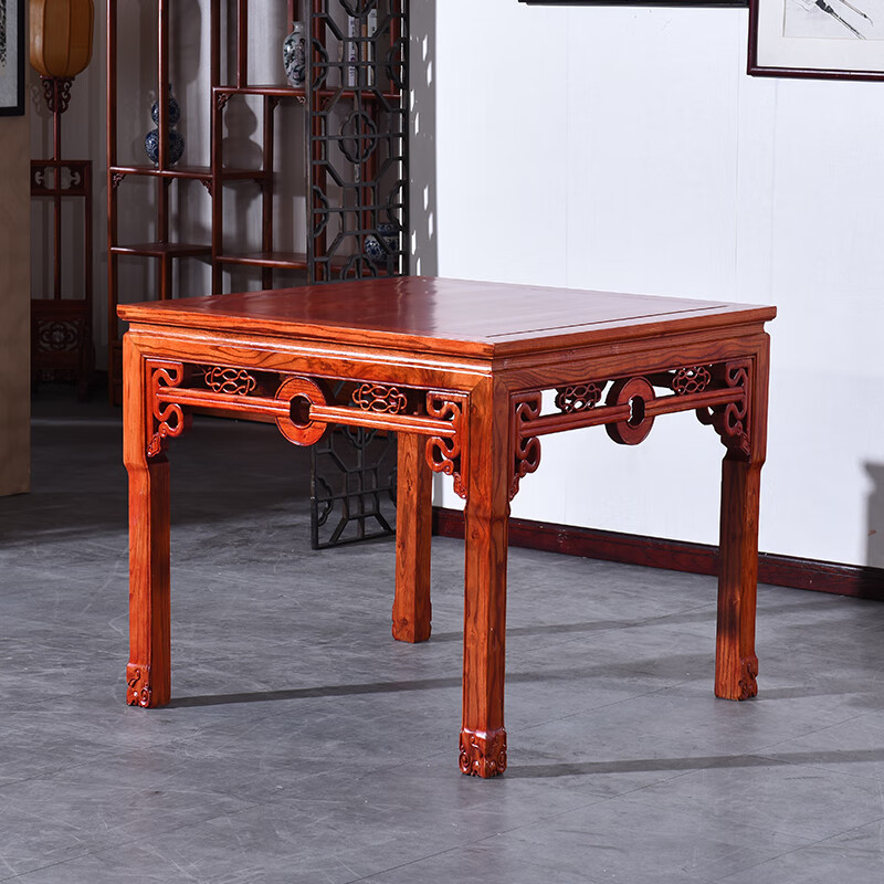 芝易老榆木桌茶桌餐桌实木八仙桌中式仿古餐桌椅组合正方形客厅铜钱小