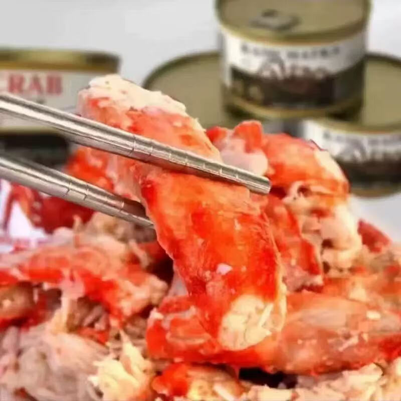 俄罗斯原装进口帝王蟹腿肉罐头整条深海帝皇蟹钳罐头开盖即食海鲜 整条蟹腿肉240g*1罐（金边罐体）