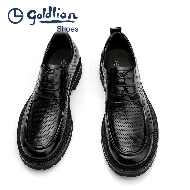 金利来（Goldlion）凉鞋男 夏季冲孔男士商务正装凉皮鞋 增高大头透气镂空皮鞋男 黑色 39 比标准码皮鞋偏大2码