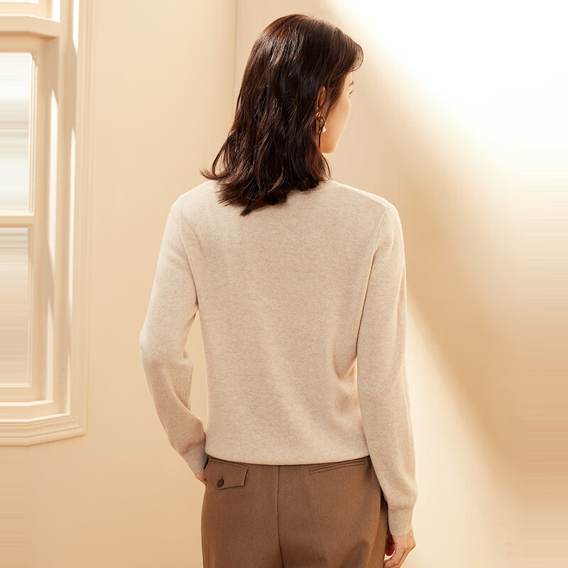 恒源祥基础款圆领纯羊毛衫女打底山毛衣纯色时尚内搭简约套头女士针织衫 米驼 L ( 170/92A)