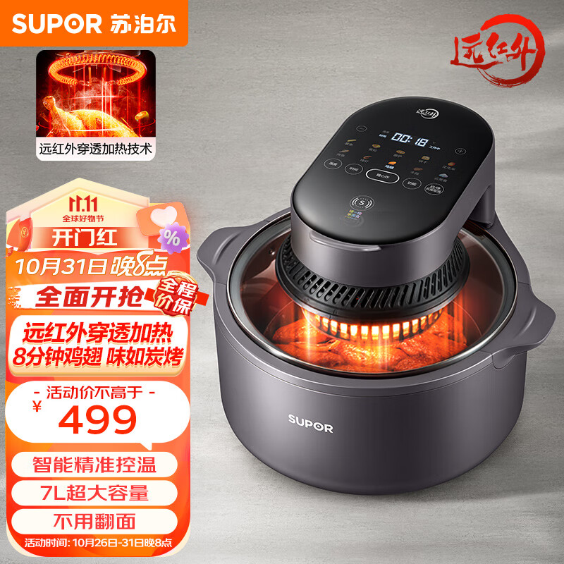 苏泊尔（SUPOR） 7L远红外空气炸锅大容量不用翻面可视家用可拆洗无油低脂不粘空气加热智能触控款KD70YQ855高性价比高么？