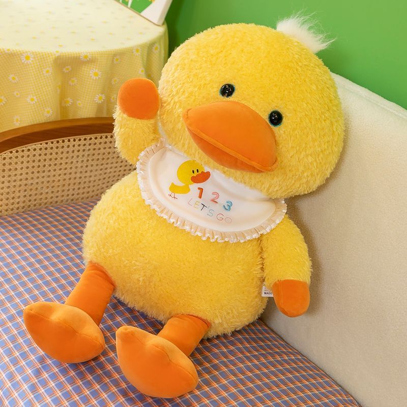 蜜微嘟嘟香肠嘴鸭子公仔搞怪大黄鸭刺绣围兜小黄鸭大眼睛凸嘴坐姿鸭子