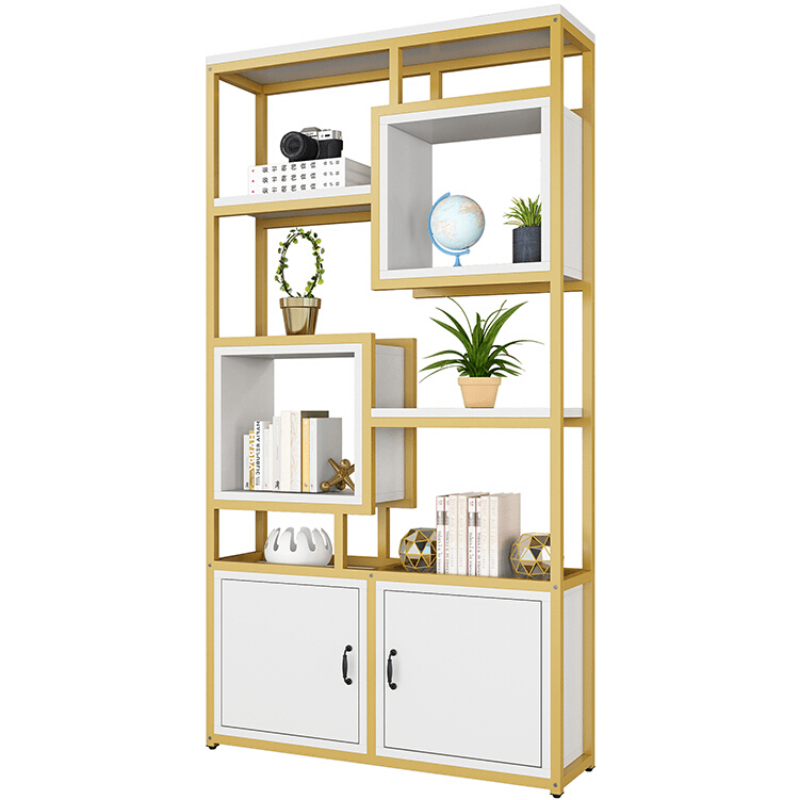 桢知 铁艺屏风置物架办公室隔断墙落地花架工业风展示架客厅玄关装饰架 80*30*200【白色+黑架】现货