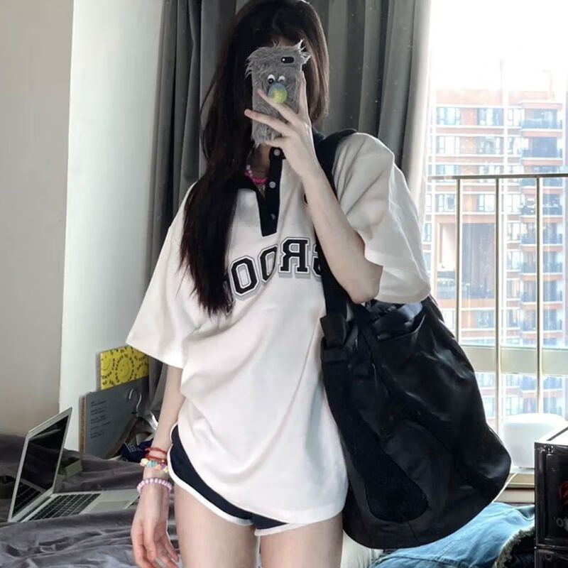 得美顿运动风套装女夏季薄款t恤宽松短袖上衣搭配休闲短裤两件套晨跑