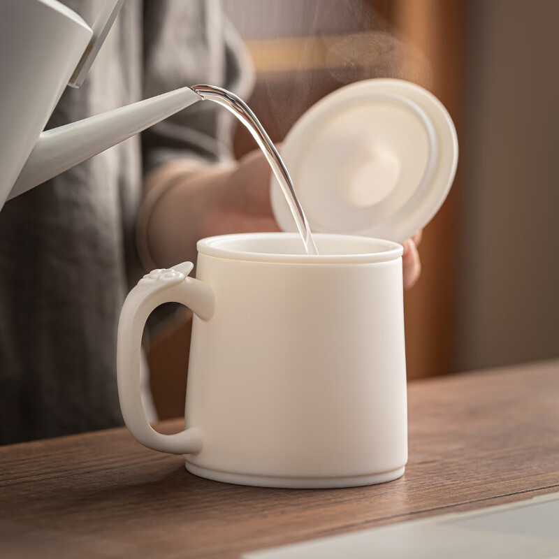 流影高档羊脂玉茶杯单个茶水分离泡茶杯马克杯德化白瓷办公杯礼品定制 丹凤金鱼对杯-吉祥如意