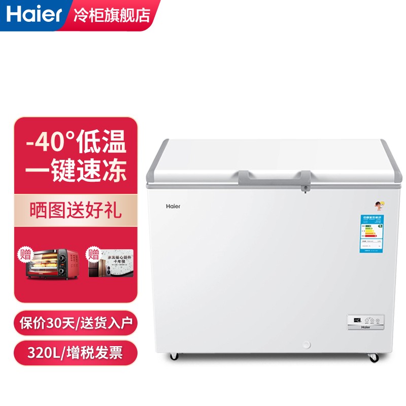 海尔（Haier）冷柜卧式深冷冻低温冰柜 卧式单温一室冷藏冷冻转换冷柜商用速冻冷柜-40度顶开门 320升