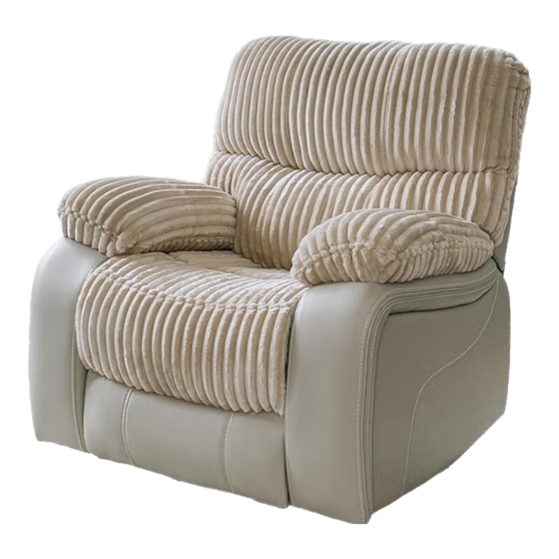 牧席單人沙發(fā)椅可睡覺客廳頭等沙發(fā)艙太空懶人輕奢功能按摩電動沙發(fā) 5-米白色呼吸皮+卡其色絨布 電動-可躺+搖椅+270°旋轉(zhuǎn)