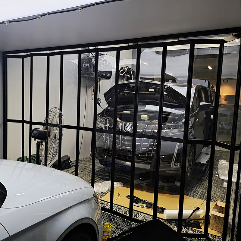 米囹铝合金折叠门洗车店水晶门汽车美容房间推拉防尘保温商场店铺隔断