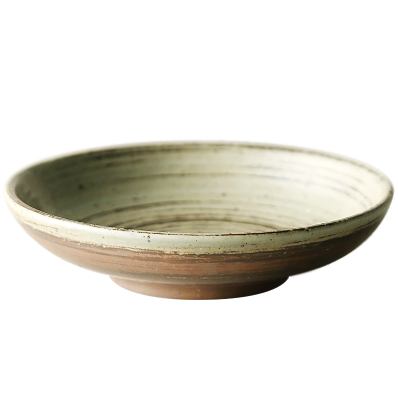 九土 手工粗陶餐具套裝復(fù)古風(fēng)碗和風(fēng)陶盤(pán)碟子碗盤(pán)家用日式粗陶食器 深盤(pán)大 復(fù)古白
