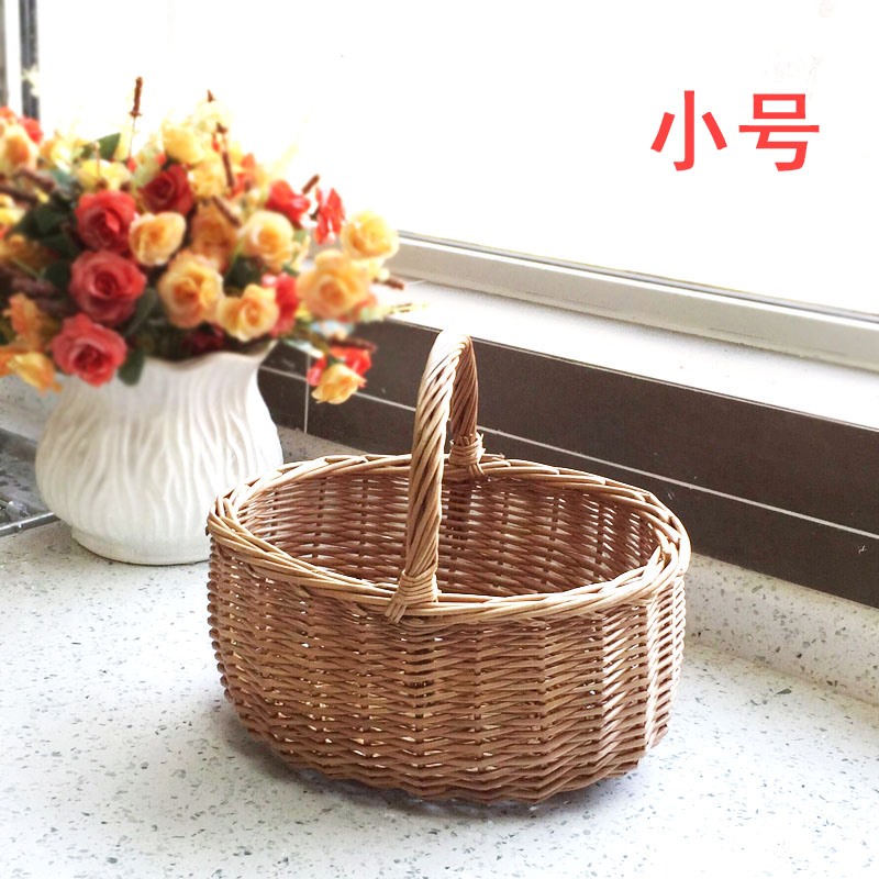 赛乐透菜篮水果篮食物存放储物儿童玩具小篮子手提篮竹篓子床头筐编织小 原木色绿格布小号JUW