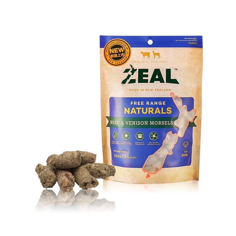 新西兰进口 真致(ZEAL)狗零食 冻干牛肉鹿肉小点100g 训犬营养肉干 成犬宠物零食 狗狗训犬磨牙棒