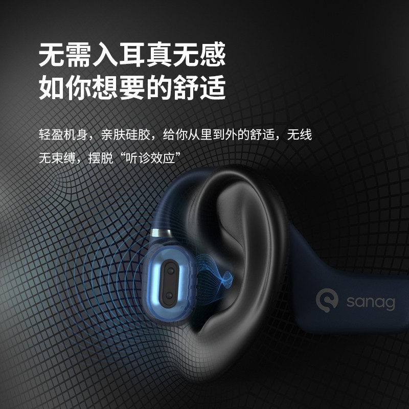 SANAG（英国） A5S Pro运动耳机蓝牙 无线跑步挂耳挂脖式骨传导概念耳机 适用华为小米苹果耳机