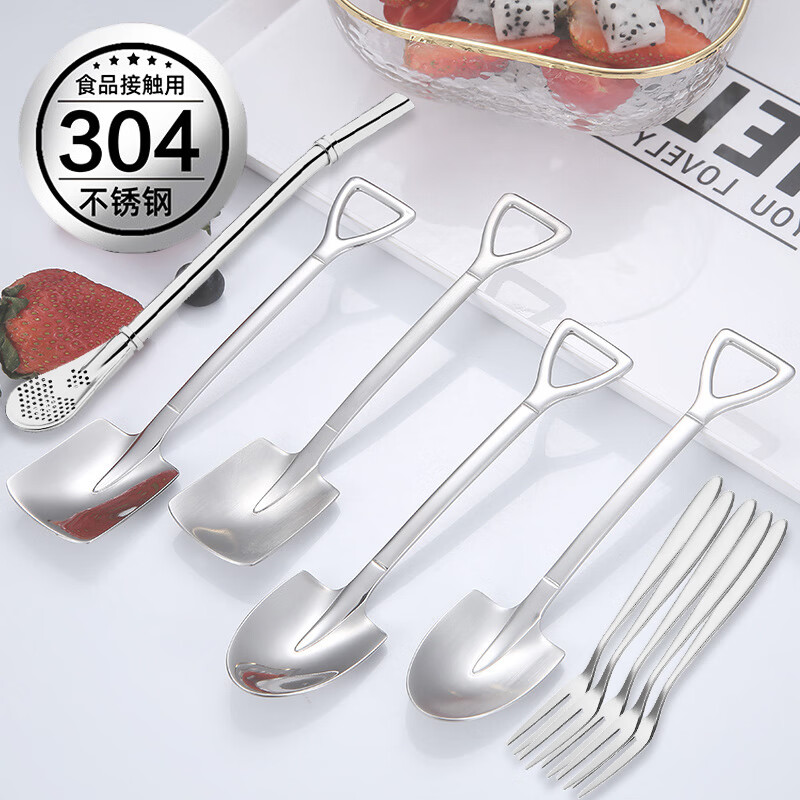 儿童水果叉子304不锈钢西瓜勺子 食品级长柄精致水果挖勺铁锹套装 水果叉子【304不锈钢】 1只装