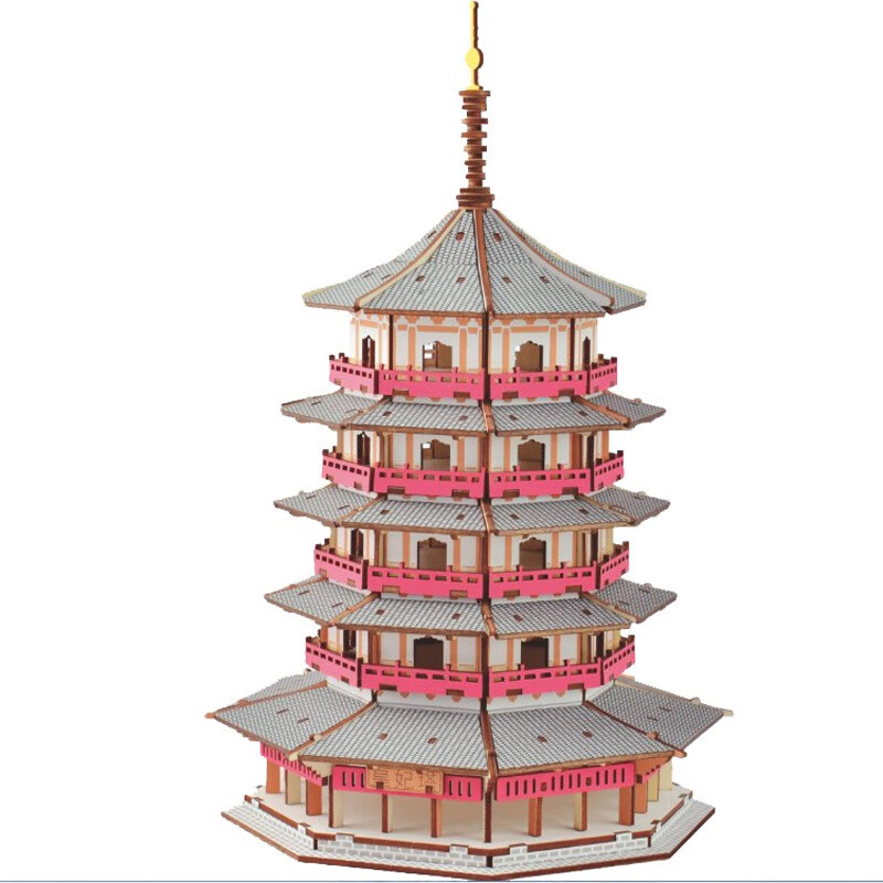 3d木质拼插立体拼图中国传统古代建筑拼装房子木制模型手工diy 雷峰塔