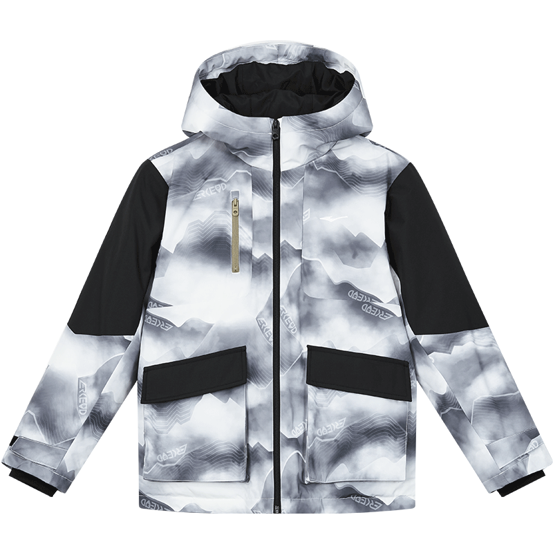 鴻星爾克（ERKE）童裝男女童風(fēng)衣外套兒童保暖防風(fēng)連帽羽絨服冰川白/正黑130