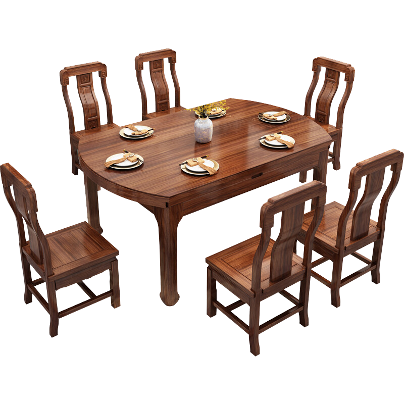 景腾 餐桌 新中式实木餐桌椅组合现代客厅餐厅饭桌伸缩圆形餐桌 餐厅家具 一桌四椅(826#椅) 1.2米餐桌