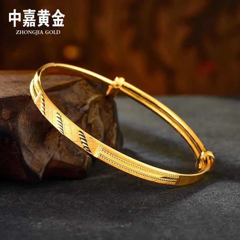 中嘉黄金(zhongjia gold)足金999 精品足金车花推拉黄金手镯  送女友