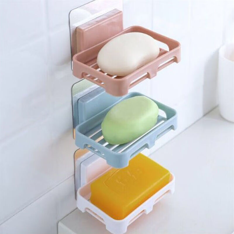 肥皂盒壁挂香皂盒沥水卫生间香皂架肥皂架免打孔浴室肥皂盒置物架 颜色随机- +3个装