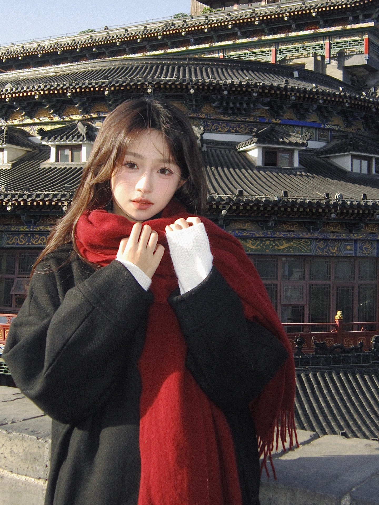 慕琼（MUQIONG）酒红色围巾女冬季情侣2024新年本命年礼物针织高级感纯色百搭围脖 酒红