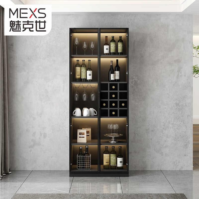 简约靠墙轻奢餐厅储物柜家用小型客厅玻璃酒柜酒橱 深灰 80cm长ma款