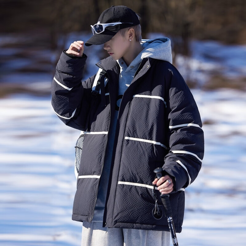 雪中飞舒适百搭痞帅短款立领外套羽绒服男装保暖时尚休闲 黑色 L 175/92A