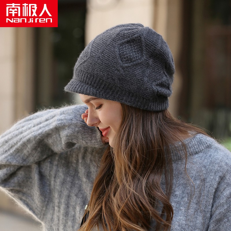 保暖显脸小帽子英伦复古羊绒针织毛线帽韩版百搭包头帽子女士羊绒帽