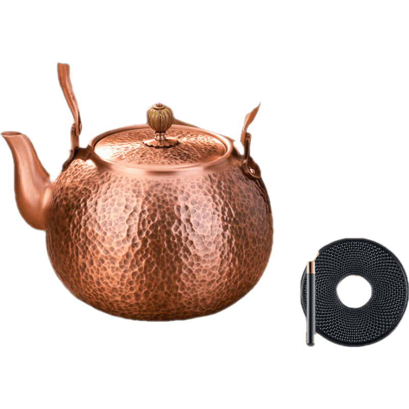 天喜（TIANXI）銅壺煮茶燒水壺手工純紫銅水壺電陶爐側(cè)把壺公道杯養(yǎng)生茶具銅茶壺 錘紋款-1600mll+壺叉+壺墊