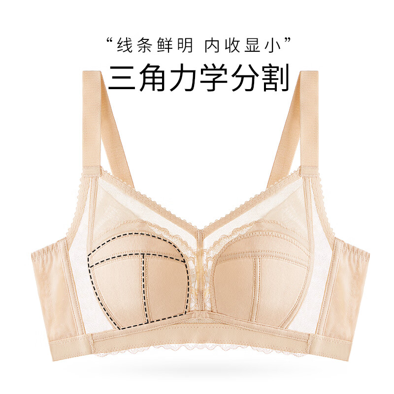千奈美调整型侧比无胶骨薄款无钢圈收副乳防下垂大胸显小文胸罩 橄榄绿 90B