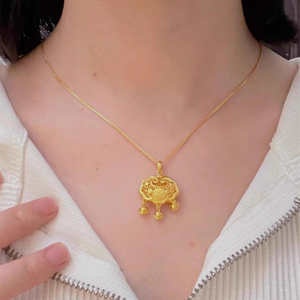 dleo老凤凰黄金平安福字锁项链999足金本命年红绳吊坠锁骨链送女朋友