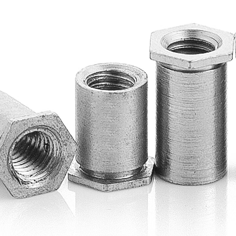 304不锈钢压铆螺柱通孔压铆螺母柱sos平头六角螺母柱3.