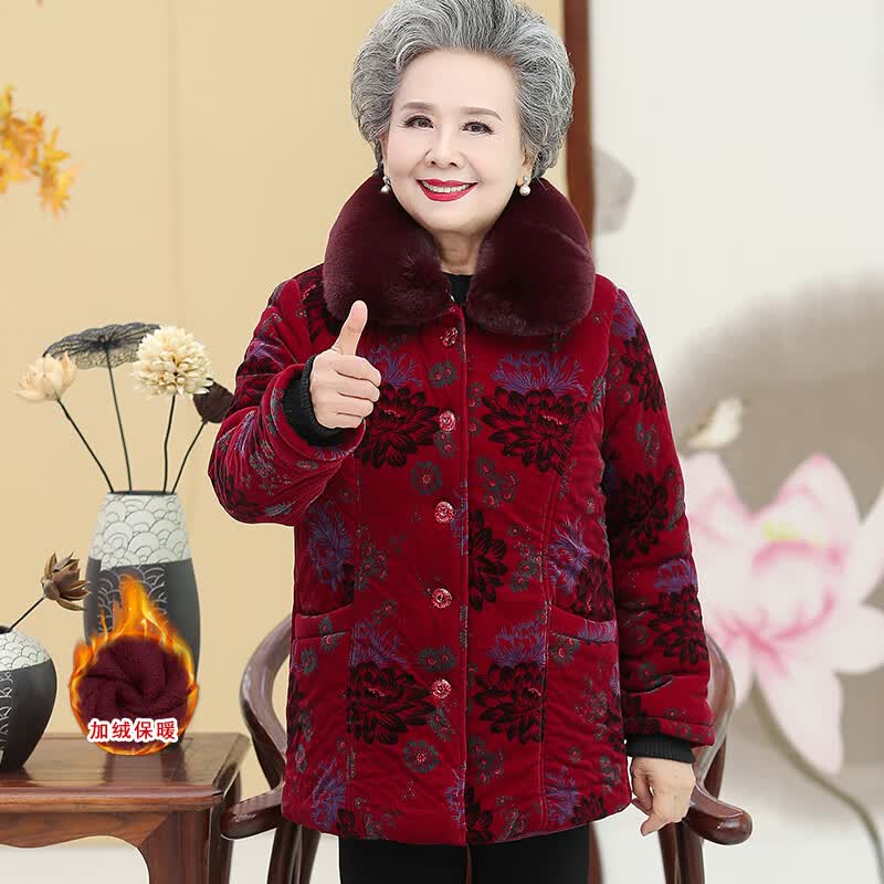 小个子老太太秋冬外套奶奶棉衣加绒加厚外套70岁妈妈棉服大码老人冬天