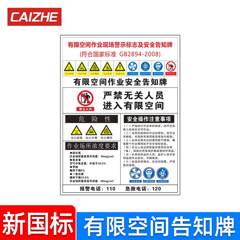 有限空间安全告知牌卡安全警示牌密闭受限空间警示标牌禁止入内标识牌