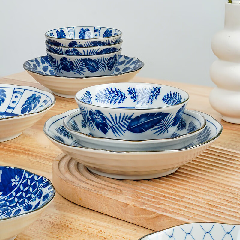 美浓烧(Mino Yaki)日式复古2023年新款古染蓝绘·好时光系列碗盘饭碗餐具套装 渔歌子小盘 【16.5cm*4.0cm】