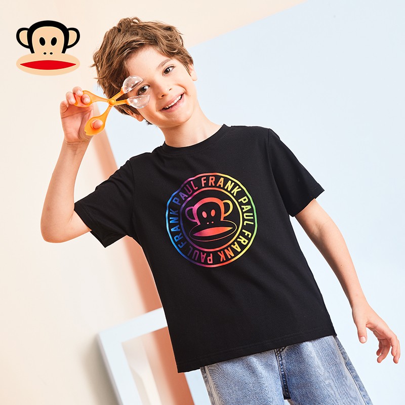 大嘴猴（Paul Frank）儿童短袖T恤2021夏季新款男女童可爱卡通上衣潮流时尚童装 黑色2166 160cm