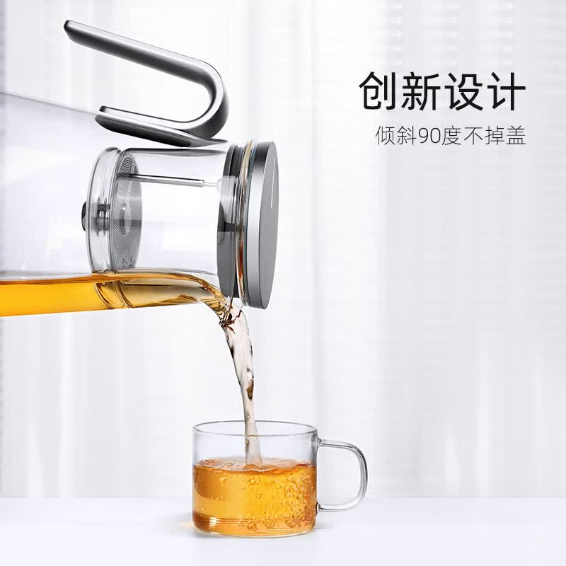 邦田(Bonston)铝盖磁旋泡茶壶飘逸杯茶水分离懒人过滤茶壶全玻璃内胆茶具送礼 银色500ml