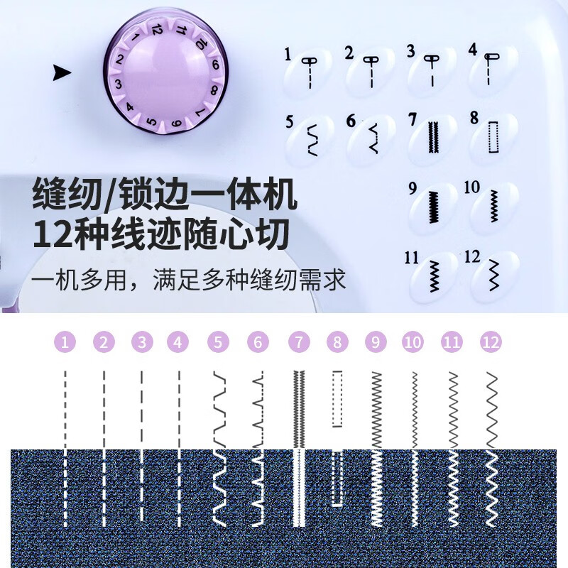 AOLAI缝纫机家用小型全自动电动多功能迷你衣车带锁边机裁缝机新款衣车 aolai505A+官方标配