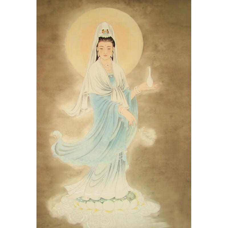 南海白衣杨柳送子观音大士净瓶施药观世音菩萨画像结缘卷轴挂画图