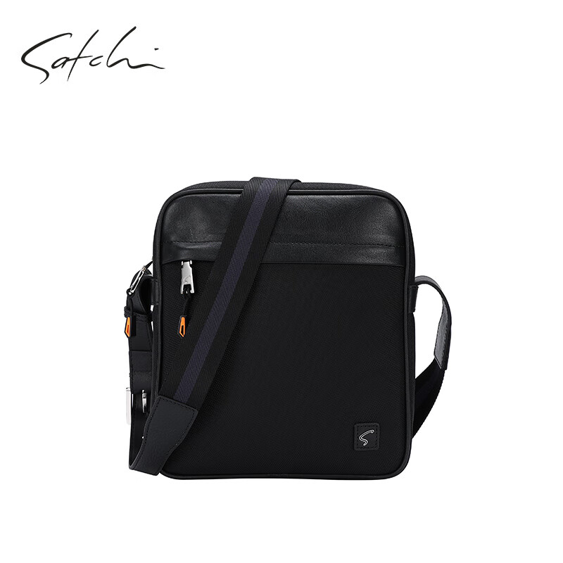 沙驰satchi单肩包休闲简约小方包潮流小挎包 黑色-ad05149-51h